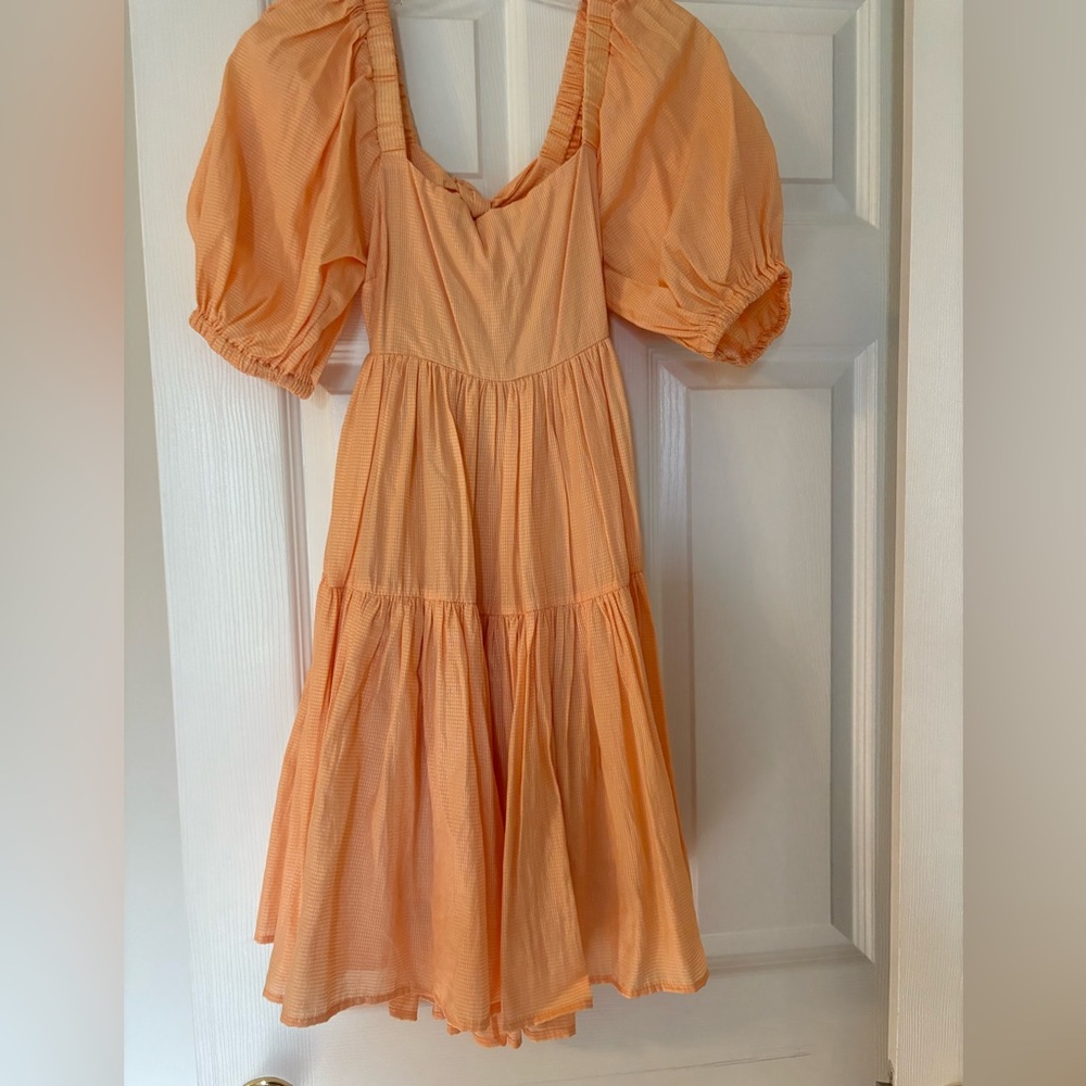 Boutique Orange Puff Sleeve Dress